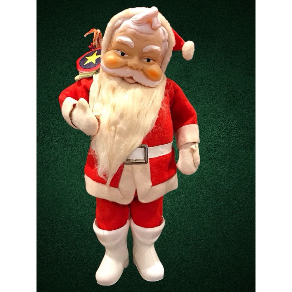 Vintage Rubber Face Santa Claus figure 11'' Felt Suit MCM Christmas Japan 1950s‎